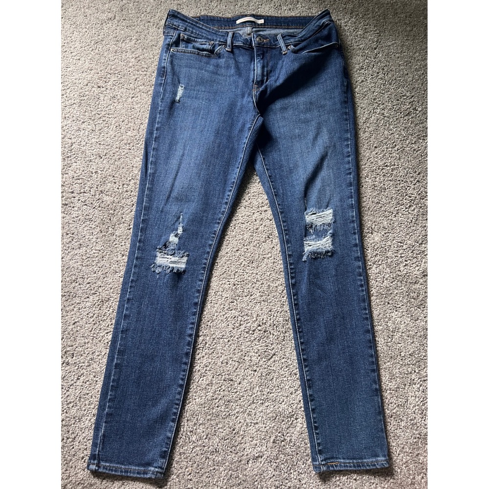 Levis 711 Skinny Jeans Womens 31 Distressed Ripped Medium Wash Denim Blue